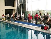 Tripods by the pool